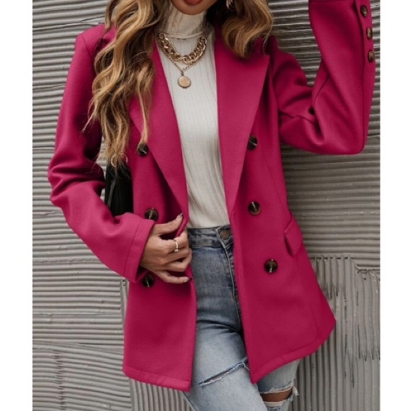 Classic Blue Double Breast Button Up Jacket Coat - Picture 10 of 15